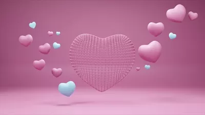 بکگراند رمانتیک روز ولنتاین با قلب‌های سه بعدی و فضای خالی