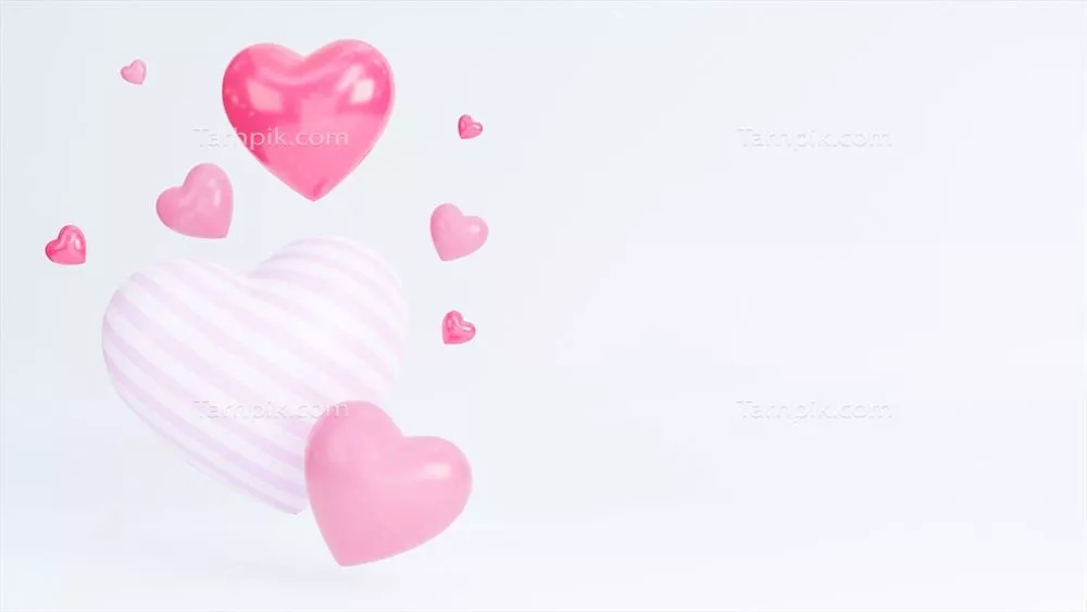 بنر خاص روز ولنتاین با قلبهای سهبعدی و طراحی زیبا بر روی پسزمینه سفید
