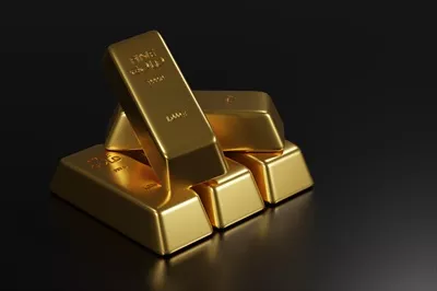 بارهای طلا و مفهوم مالی بر روی پسزمینه خاکستری - رندر سهبعدی مدرن