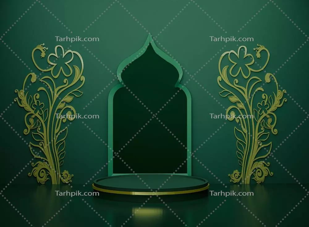 پسزمینه نرم سبز اسلامی با طراحی گلدار برای نمایش محصول و مسجد