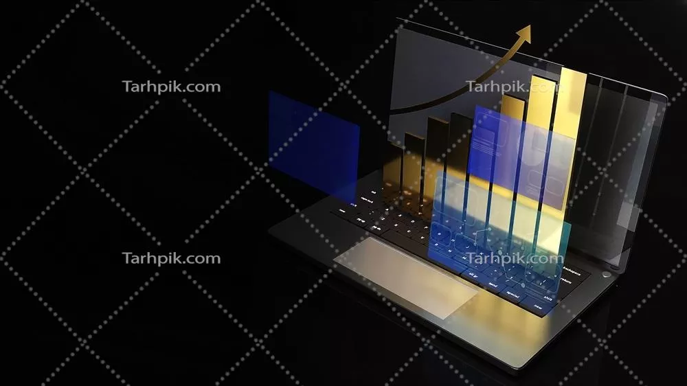 نمودار لپ‌تاپ و صفحه نمایش برای مفهوم کسب و کار با رندر سه‌بعدی
