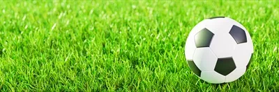 تصویری واقعی از توپ فوتبال با طراحی ساده روی چمن سبز زیر نور خورشید