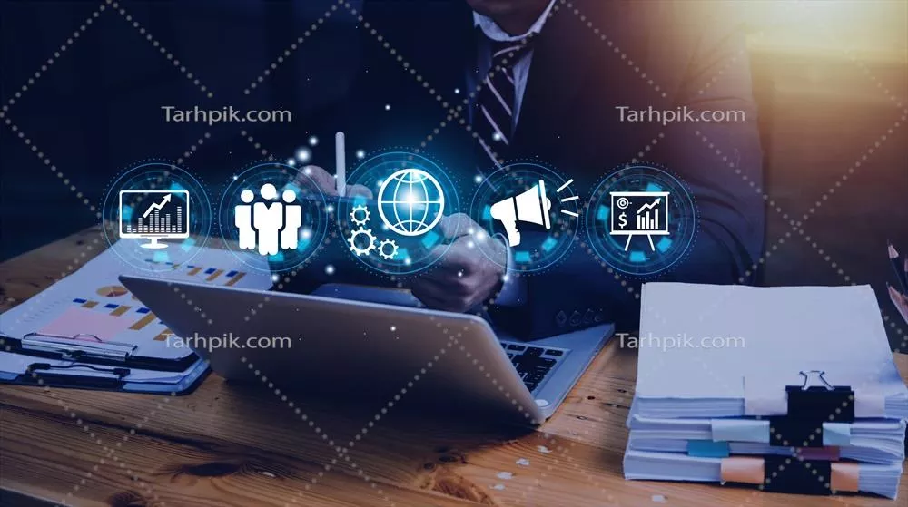 نشان و آیکون بازاریابی دیجیتال و تبلیغات اینترنتی با افزایش فروش و تکنولوژی کسب‌وکار