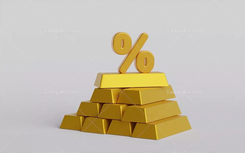 طرح ۳ بعدی شمش های طلا و مفهوم تجارت بازار طلا در سرمایه گذاری و نرخ برابری