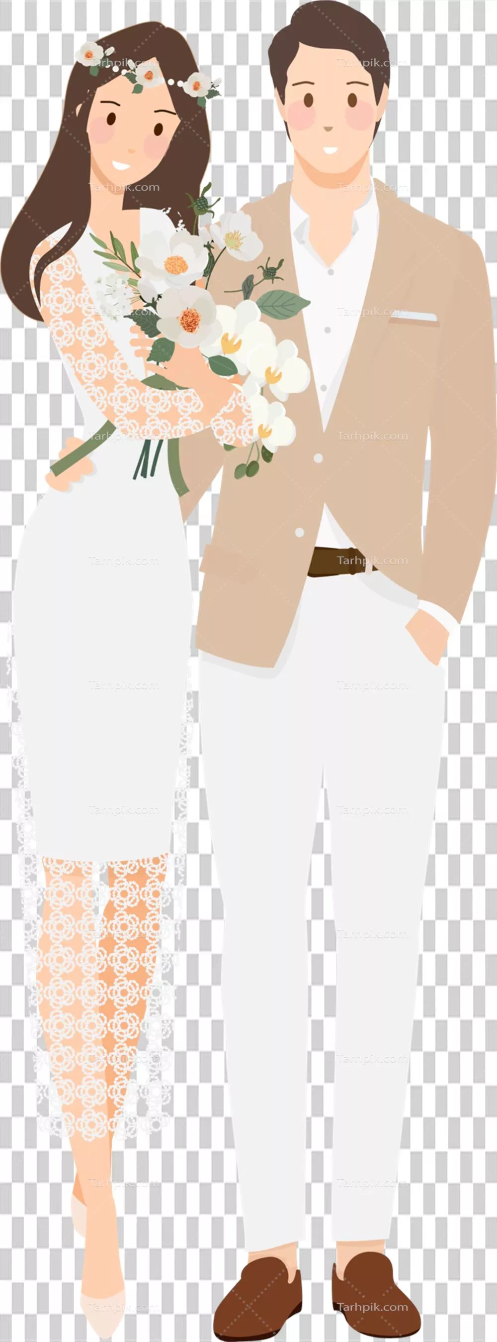 عروس و داماد زیبای بوهمیایی در سبک کارتون فلت و جذاب