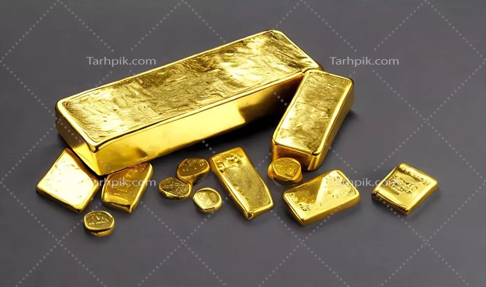 مجموعه ای از شمش های طلا و مفاهیم مالی مرتبط با سرمایهگذاری
