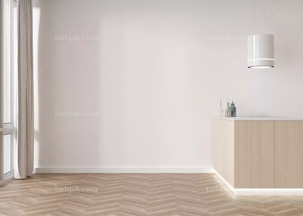 طراحی اتاق با کف پارکت و دیوارهای سفید، فضای خالی برای دکوراسیون و مبلمان