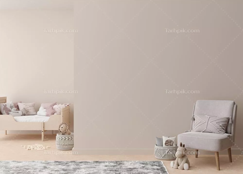 اتاق کودک مدرن با دیوار کرم خالی در سبک اسکاندیناوی - فضایی برای تصاویر شما
