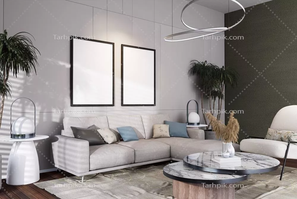 پستر فریم mock-up در دکوراسیون مدرن با اتاقهای کاملاً مبله