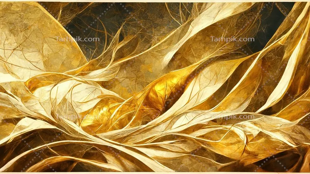 هنر انتزاعی با خطوط نرم و پرهای رنگ طلایی