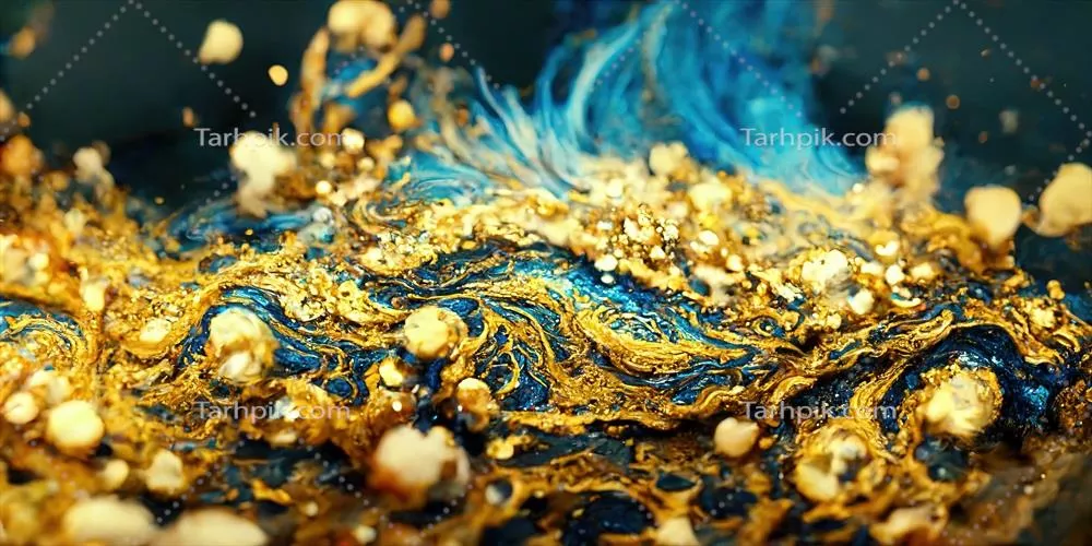 ترکیب رنگ آکریلیک روی صفحه مرمری با کاربرد طلای گرانول و گرد طلایی