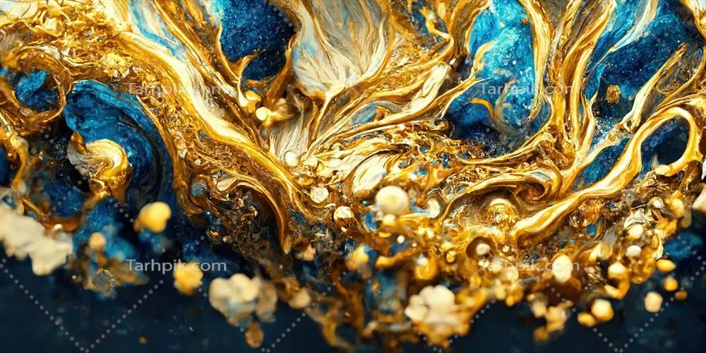 طراحی و ترکیب رنگ اکریلیک بر روی صفحه مرمری با استفاده از طلا و پودر طلا