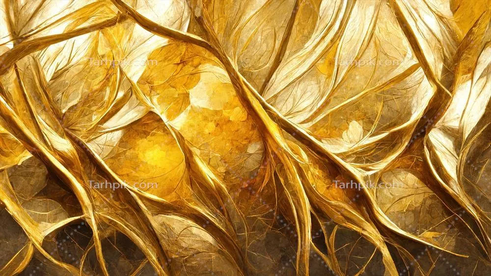 تصویر انتزاعی با خطوط نرم و پرهای رنگ طلایی و طراحی زیبا