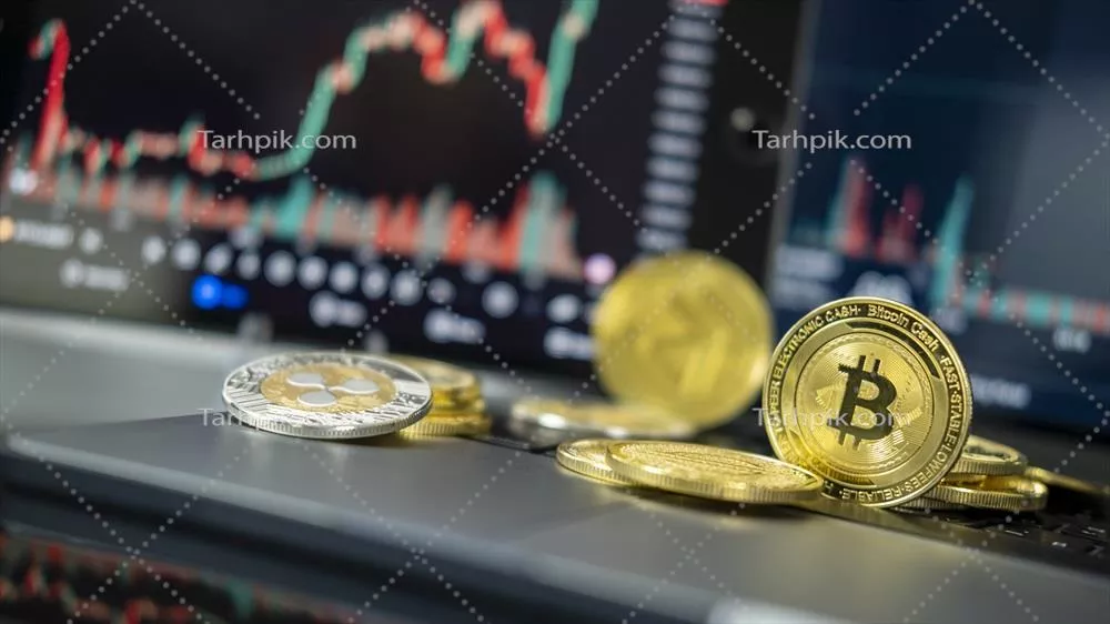 مفهوم ارز دیجیتال و بیت کوین: طلا و نمودار در پسزمینه فناوری مالی غیرمتمرکز