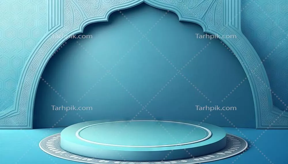 زمینه اسلامی با ارزان ساز رامادا، با طراحی پاستل و تزیینات برجسته بر روی فرش آبی نرم