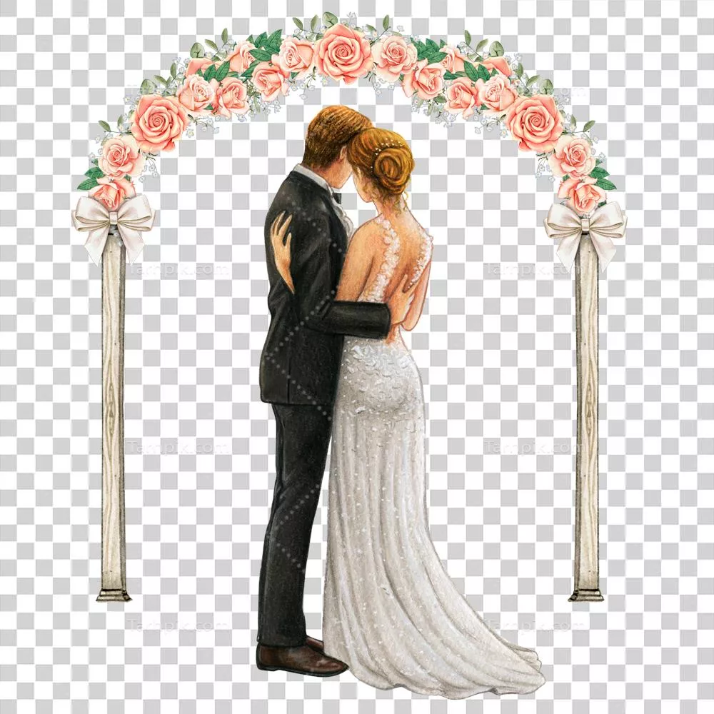 عروس و داماد در آغوش هم زیر طاق wedding با زیبایی بینظیر