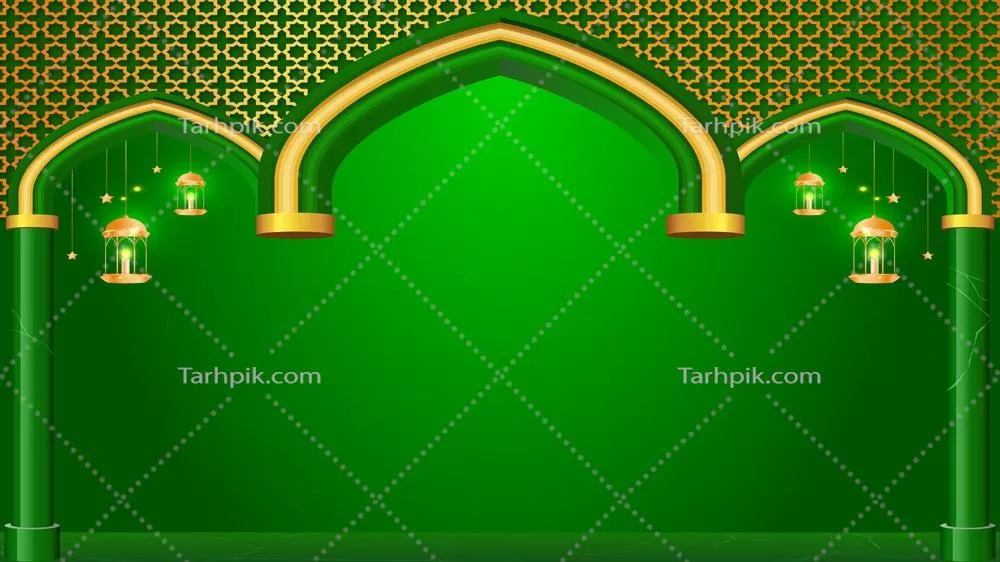 پسزمینه لوکس سبز برای جشن عید فطر و میلاد اسلامی با مسجد به سبک عربی