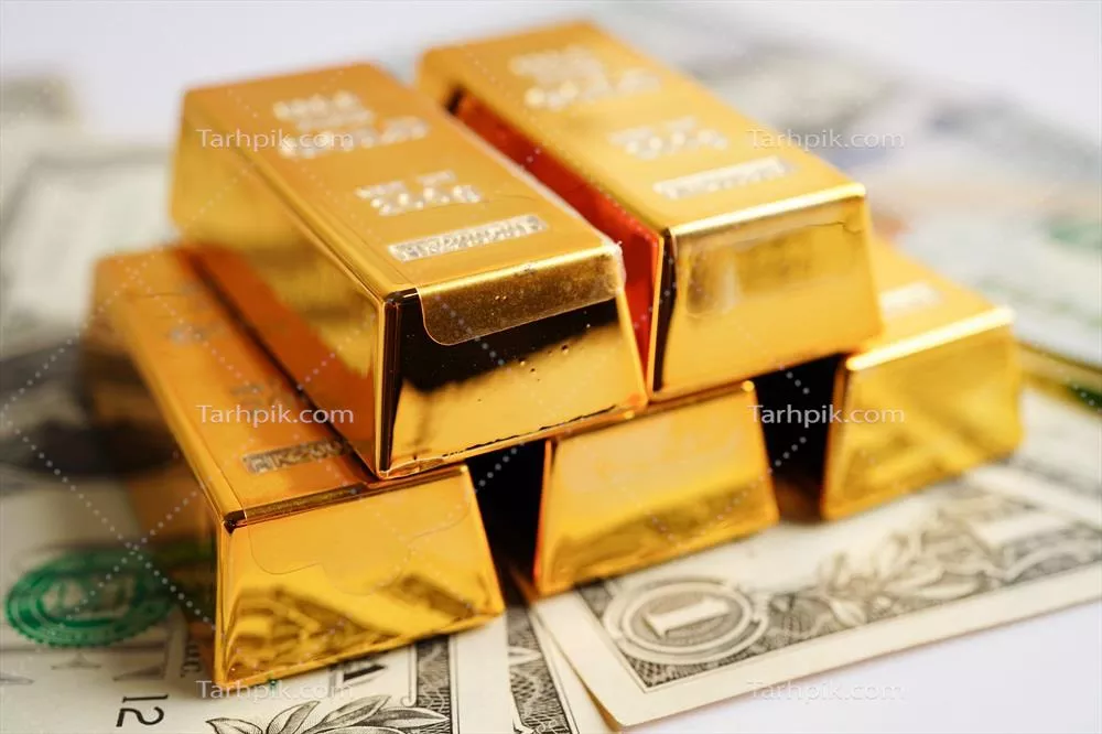 مفهوم سرمایه‌گذاری در دلار آمریکا و شمش‌های طلا