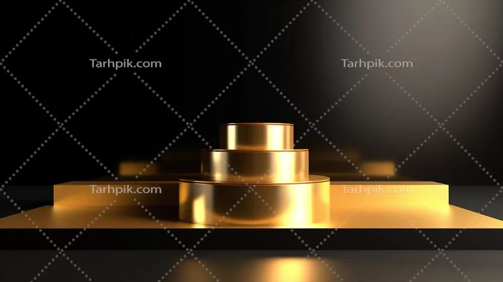 پس زمینه مشکی انتزاعی با سکو طلایی برای ارائه محصول - رندر سه بعدی