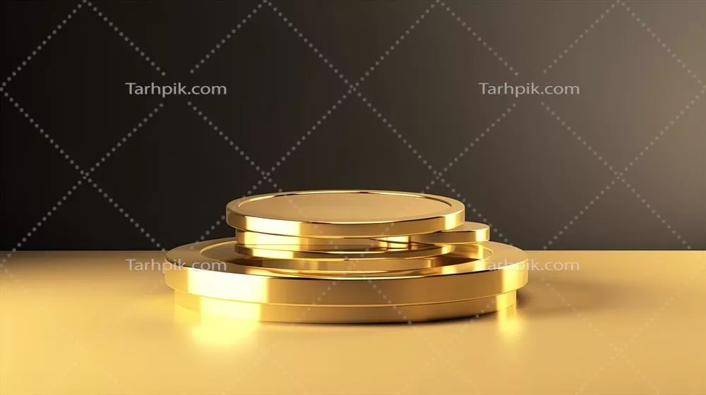 پسزمینه انتزاعی سیاه با سکو طلایی برای ارائه محصولات با رندر سهبعدی