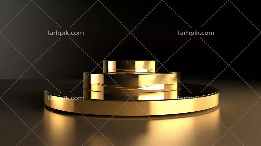 پسزمینهای انتزاعی به رنگ سیاه با سکو طلایی برای نمایش محصولات به صورت سهبعدی