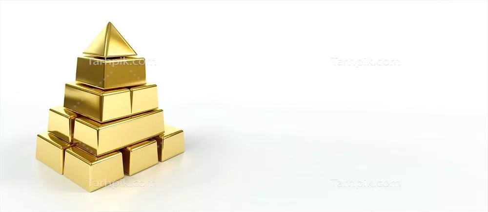 خاکههای زر در یک هرم روی پسزمینه سفید - بنر Mockup با فضای خالی