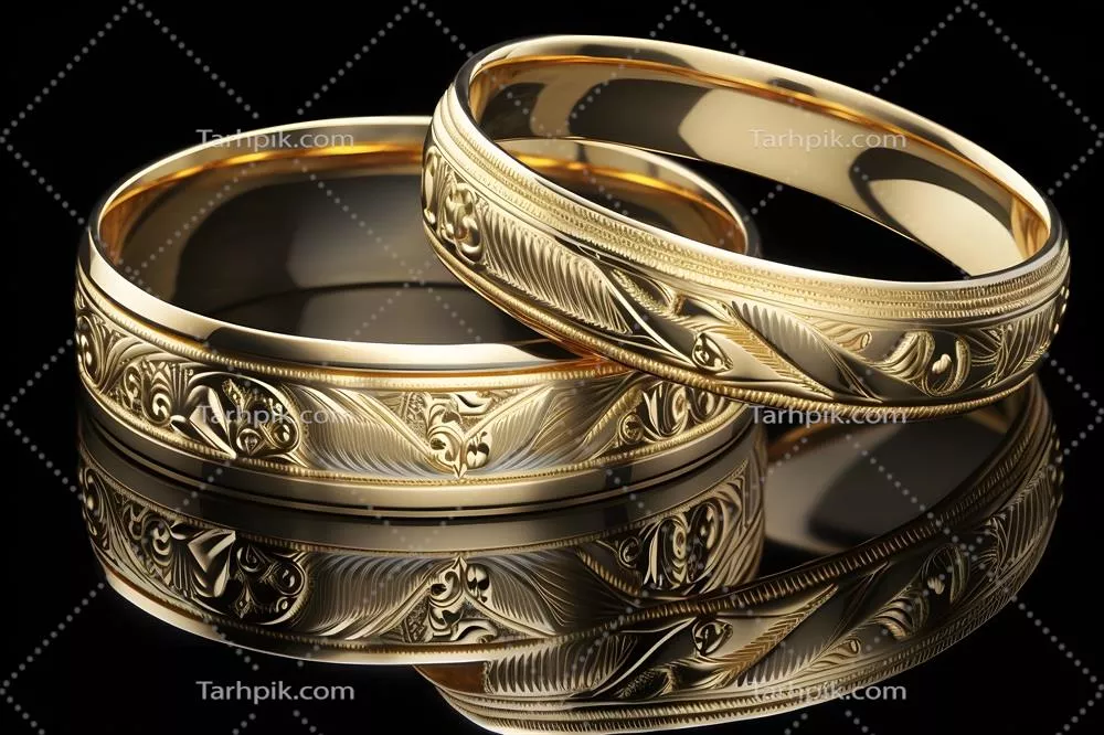 حلقه‌های ازدواج طلایی اصلی بر روی پس زمینه تاریک - تولید شده با هوش مصنوعی