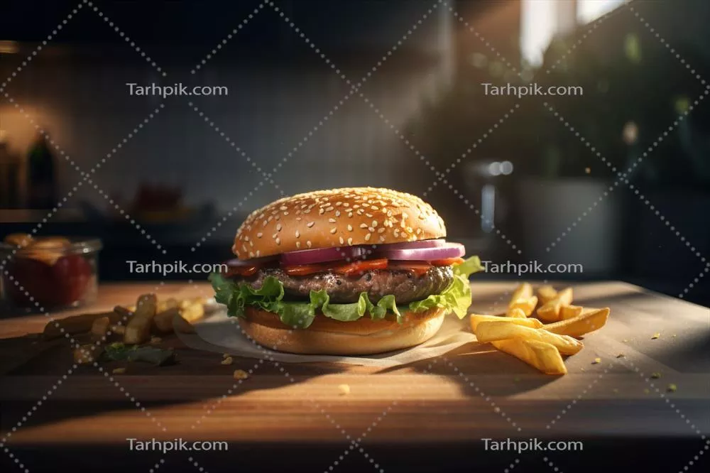برگر خوشمزه بر روی میز - فرایند تولید با هوش مصنوعی