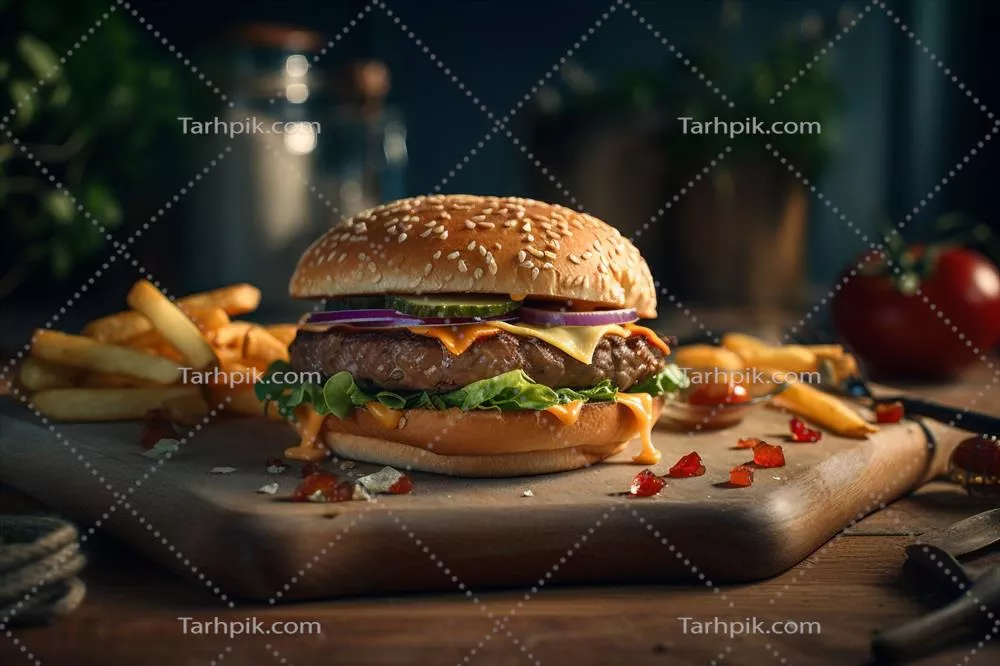 برگر خوشمزه بر روی میز - تولید شده توسط هوش مصنوعی