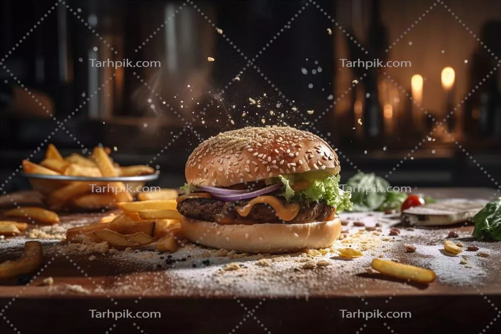 برگر خوشمزه بر روی میز: تجربه لذت‌بخش غذاهای خانگی