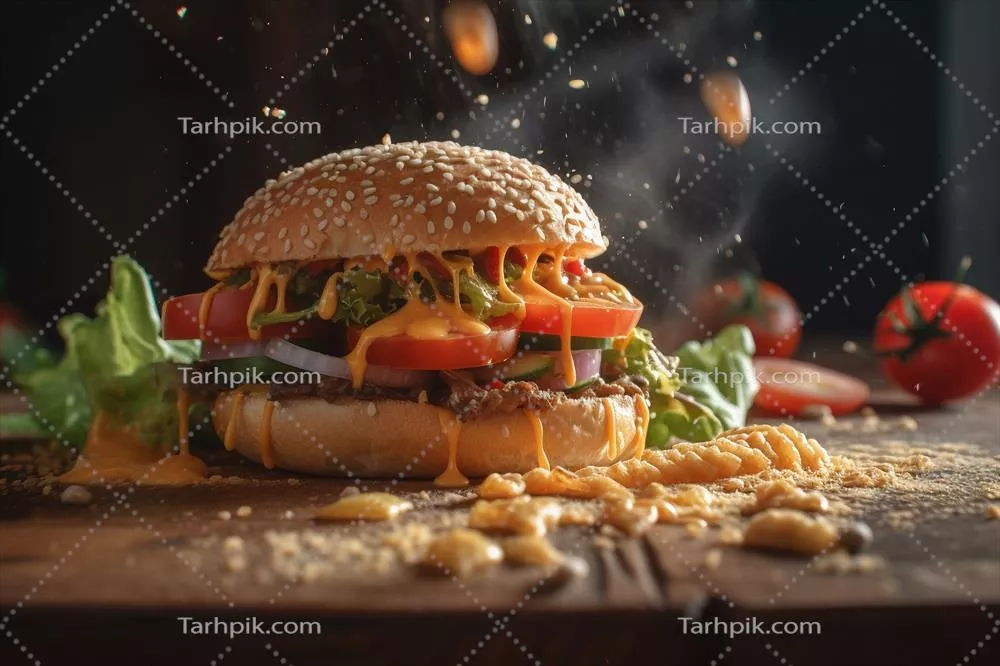 همبرگر خوشمزه روی میز: تجربه لذت بخش از طعم واقعی