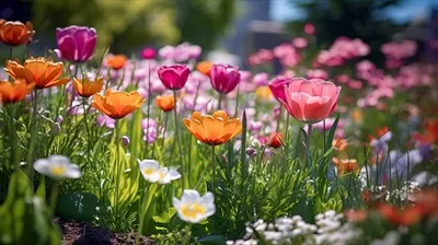 تصویری زیبا و رنگارنگ از باغ بهاری با تکنیک تولید هوش مصنوعی