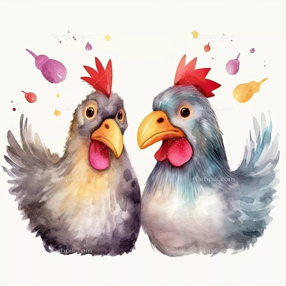 تصویر دو مرغ بامزه در watercolor با سبک تولید شده توسط هوش مصنوعی