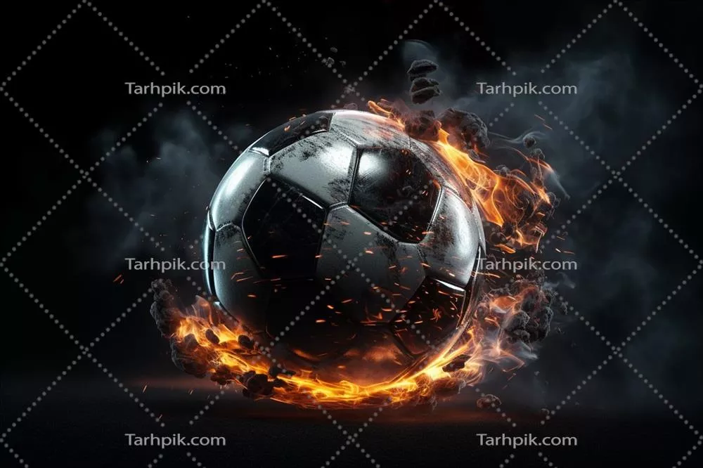 تجسم‌سازی سه‌بعدی توپ فوتبال در حال آتش با کیفیت بالا و هوش مصنوعی مولد