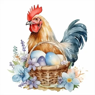 تصویری زیبا از مرغ و تخممرغ در نقاشی آبرنگی با استفاده از هوش مصنوعی