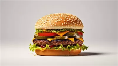 تصویر جالب همبرگر گوشت قرمز به صورت جداگانه و ایجاد شده با هوش مصنوعی