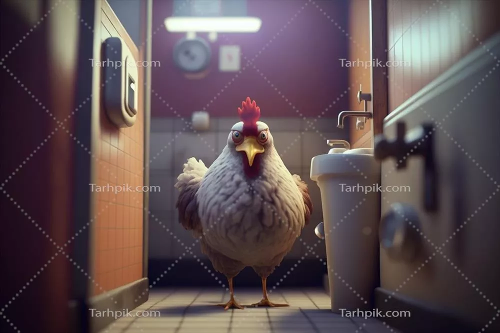 مرغ خشمگین در سرویس بهداشتی عمومی - تصویر ساخته شده با هوش مصنوعی
