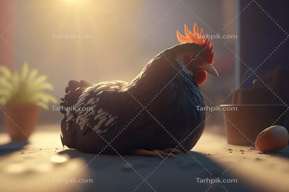 مرغ خوابی که در حیاط در حال چرت زدن است - تصویر生成شده توسط هوش مصنوعی