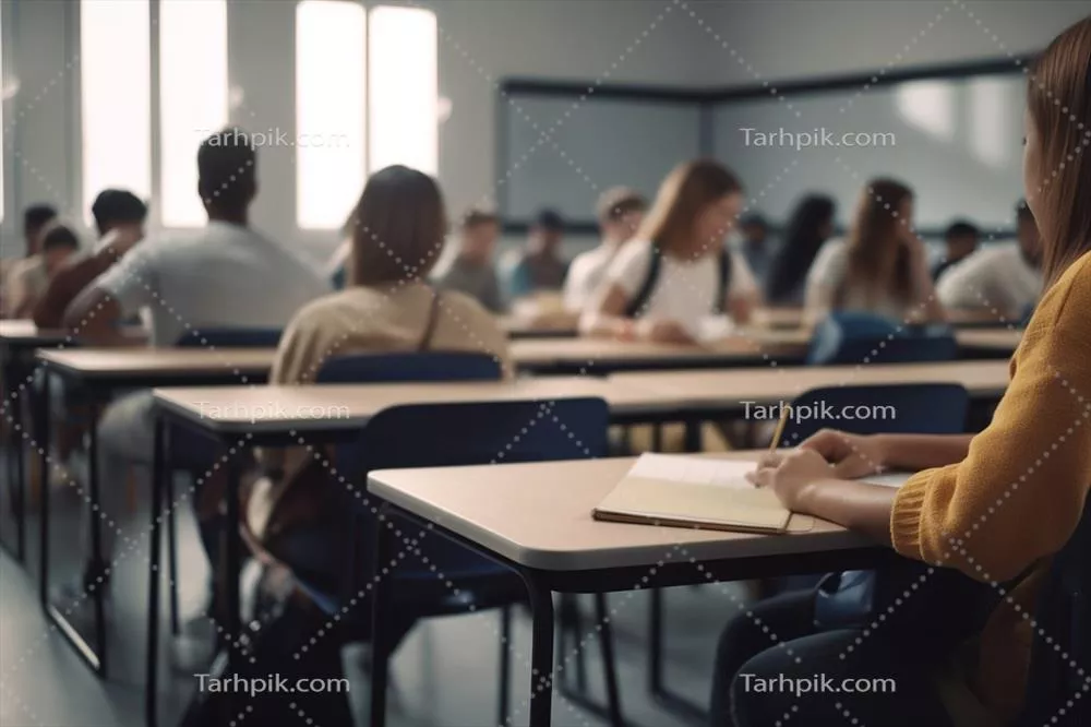 دانشآموزان دبیرستان باهوش در کلاس روشن و پرانرژی در حال یادگیری