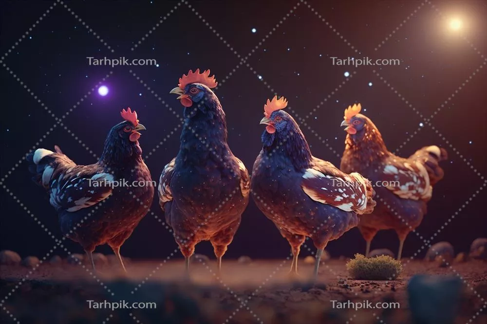 مرغ‌ها در زیر نور ماه در بیابان به ستاره‌ها نگاه می‌کنند
