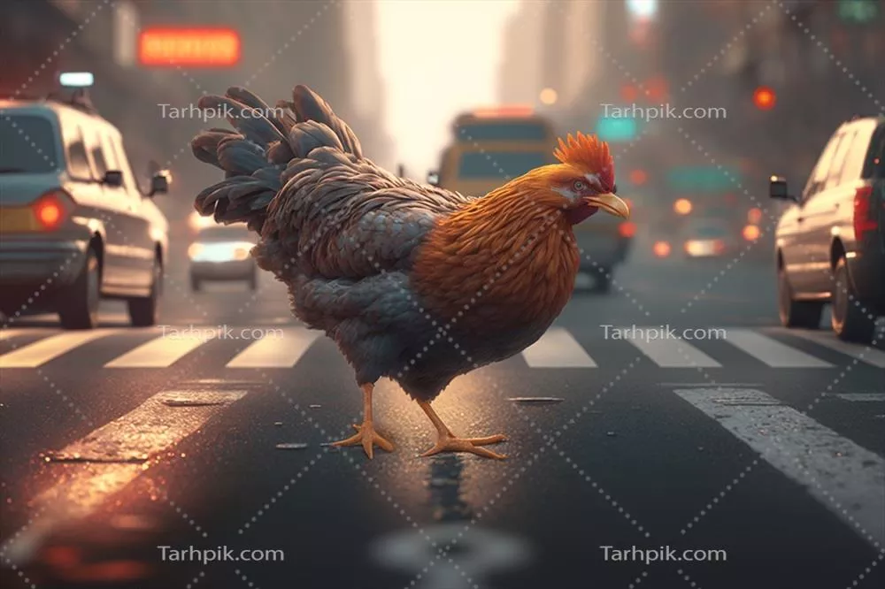 جوجه‌ی شجاعی که در میان چراغ‌های روشن و خودروها از خیابان شلوغ شهر عبور می‌کند
