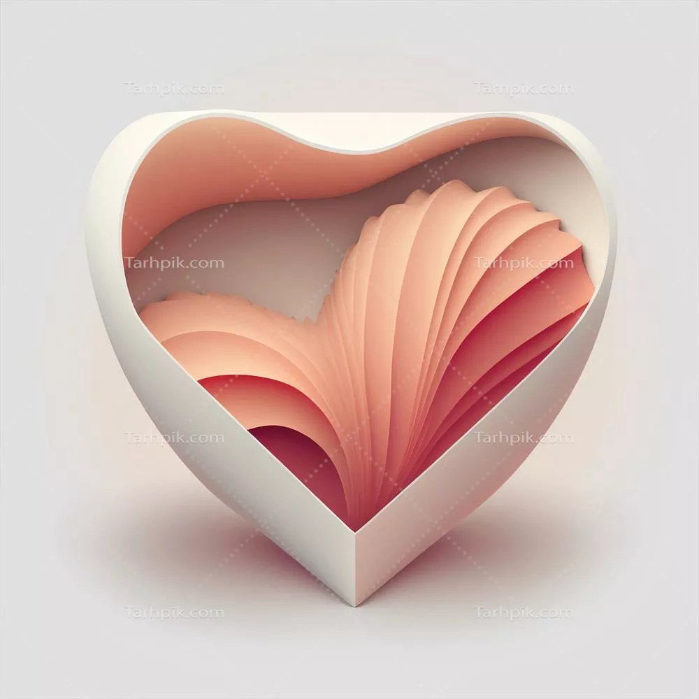 تصویری از قلب لایه دار با رنگ های ملایم و پاستلی در سه بعدی