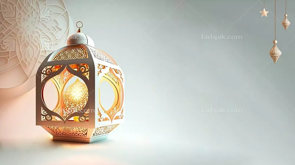 چراغ عربی واقعگرایانه و نورپردازیشده بر روی پسزمینه مندلای اسلامی در یک رندر سهبعدی