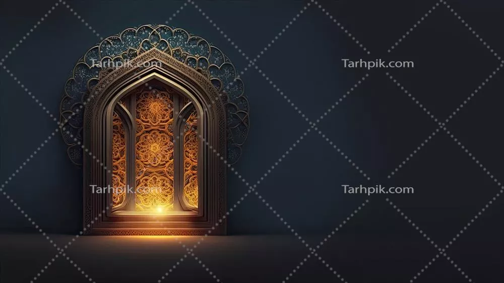 رندر سه بعدی زیبای درب یا پنجره عربی با قوس و فضای خالی برای مفهوم اسلامی