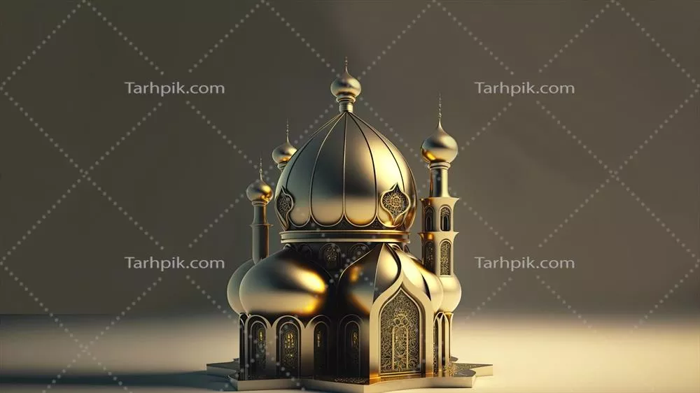 تصویری سه‌بعدی از مسجد طلایی و نفیس در پس‌زمینه درخشان - مفهوم اسلامی