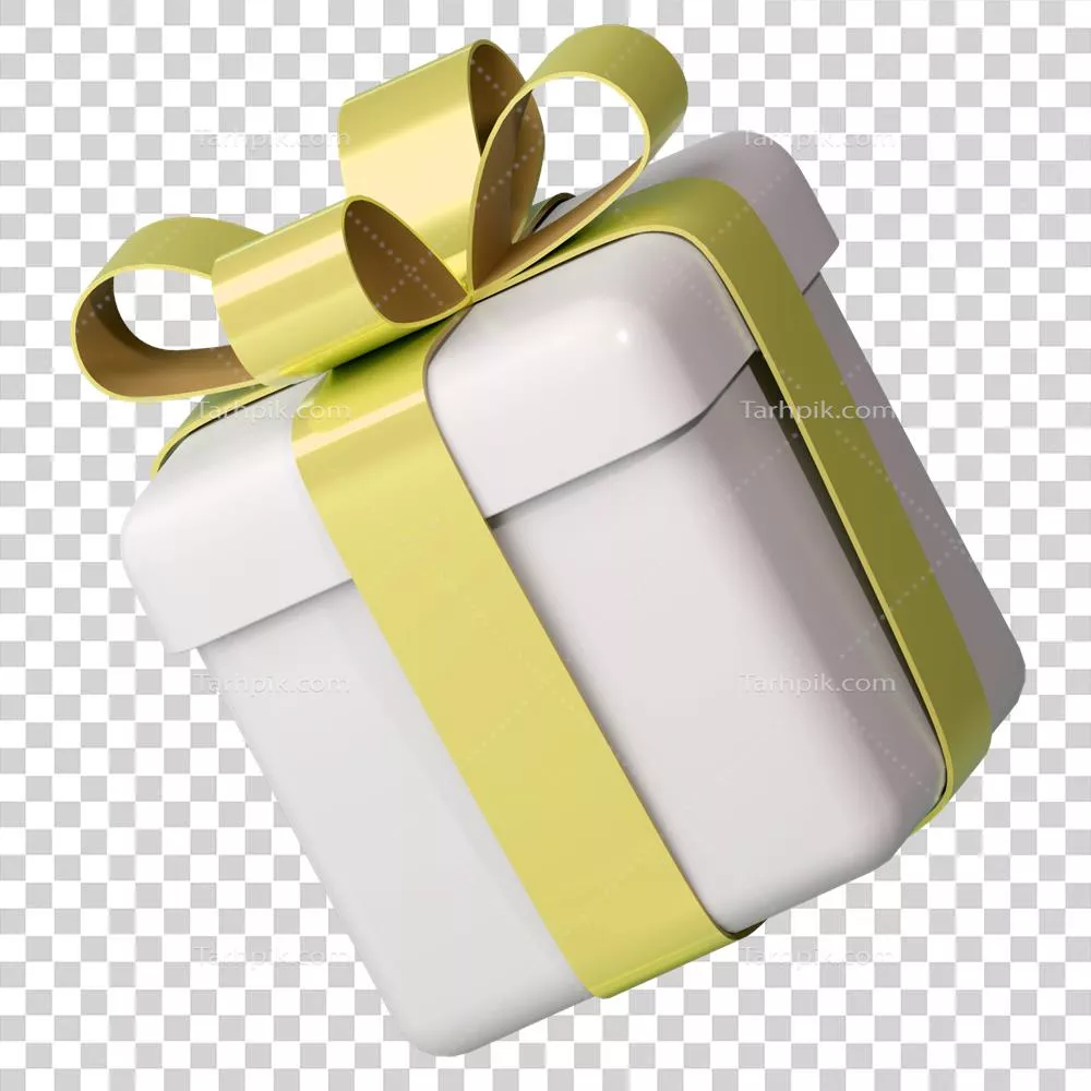 جعبه هدیه سه بعدی سفید با روبان طلایی و براق مناسب برای سورپرایز در مناسبتها