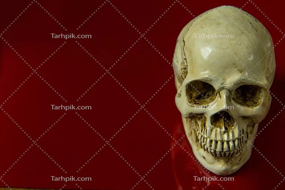 تصویر آبستره براق از جمجمه با پس‌زمینه قرمز