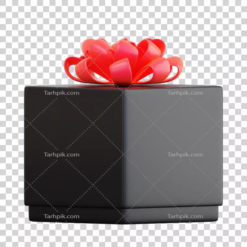 جعبه هدیه سیاه واقعگرایانه با روبان قرمز برای مناسبتهای ویژه