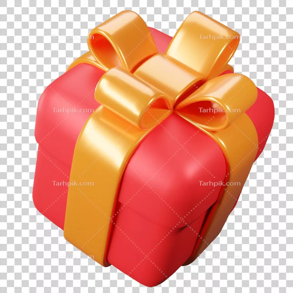 جعبه هدیه سه بعدی قرمز با روبان طلایی براق - انتخاب ایده آل برای هر مناسبت