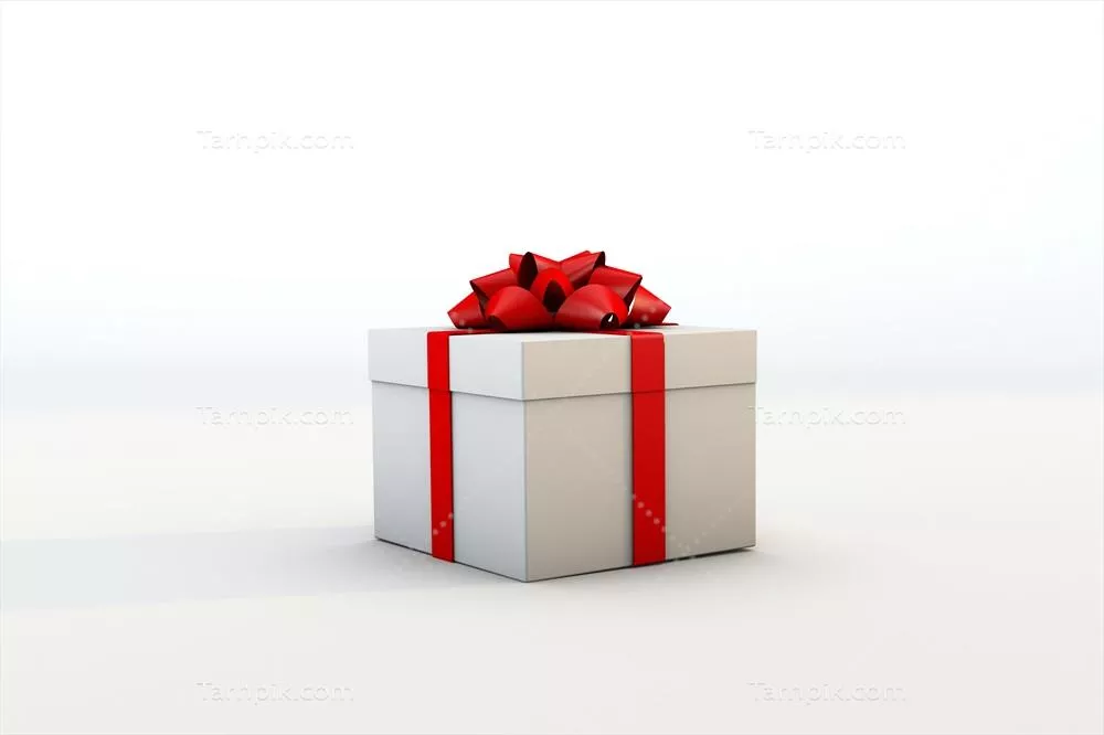 جعبه هدیه سه بعدی ساده با روبان قرمز زیبا و جذاب